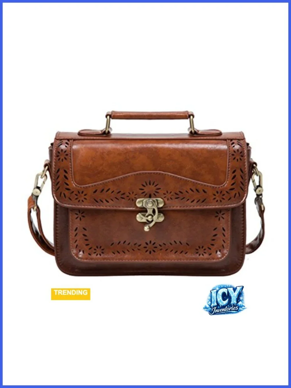 PU Leather Satchel Crossbody Bag with Vintage Buttons, Adjustable Strap,